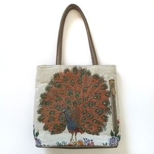 Vtg Tapestry Peacock Handbag Shoulder Bag Purse Boho